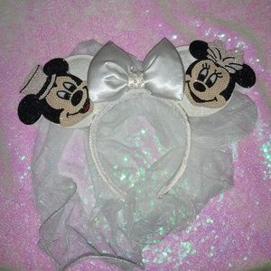 Custom Mickey Mouse And Minnie Mouse Wedding Rhinestoned Repurposed Mouse Ears